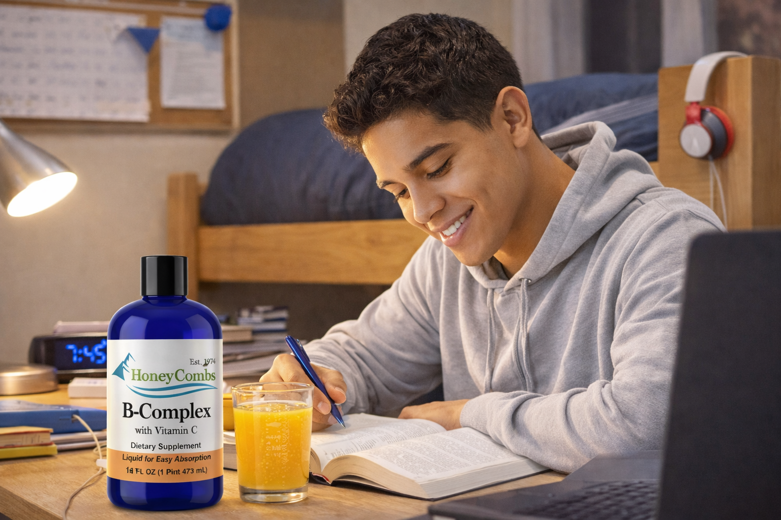 B-Complex Vitamin C 16oz bottle morning routine lifestyle — 1Herbs