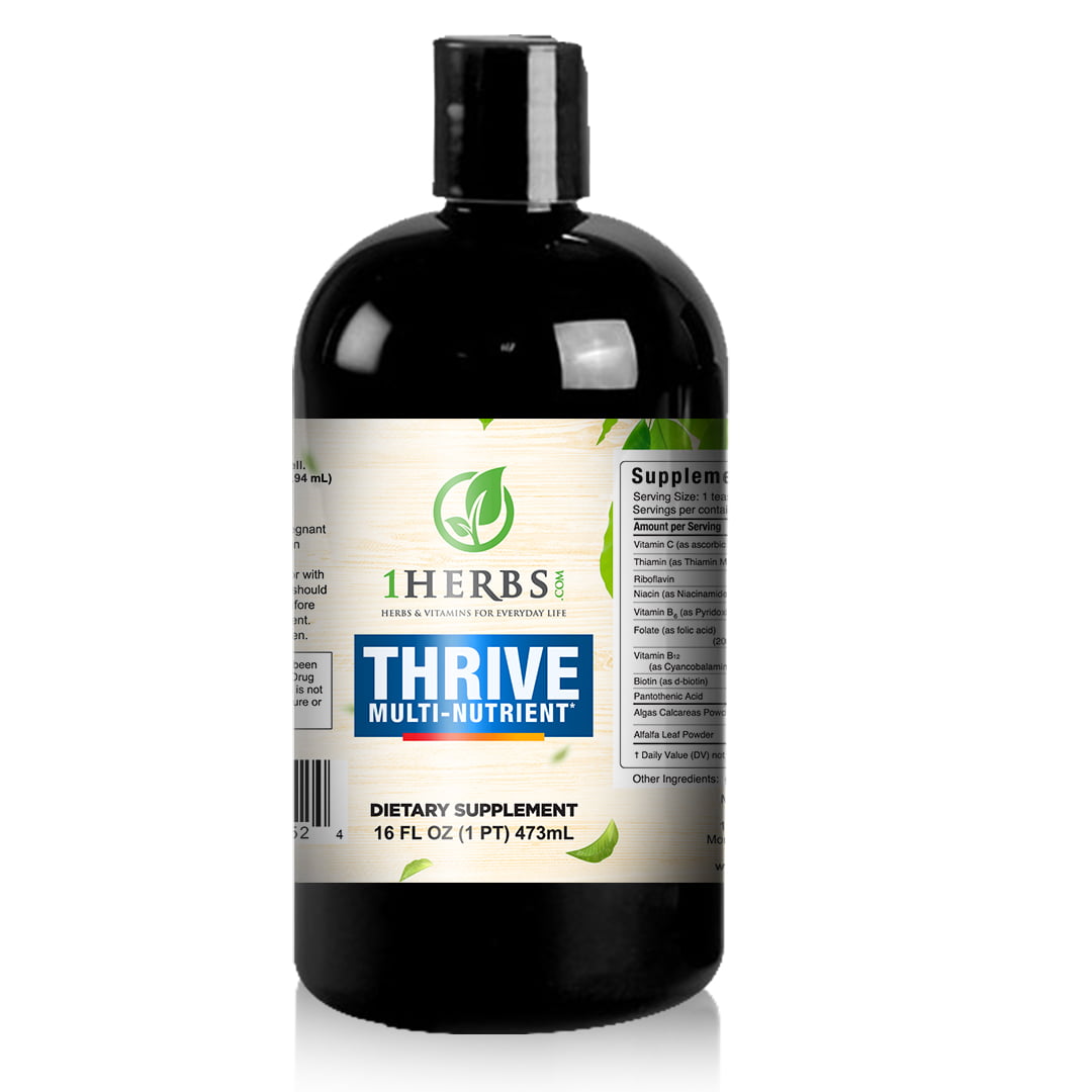 1Herbs Thrive Liquid Multivitamin – B-Complex, Vitamin C, Minerals & Calcium, 30-Day Supply