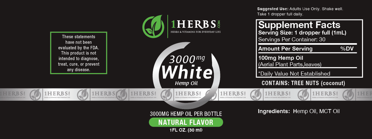 3000mg CBD Isolate tincture label THC-free hemp oil — 1Herbs