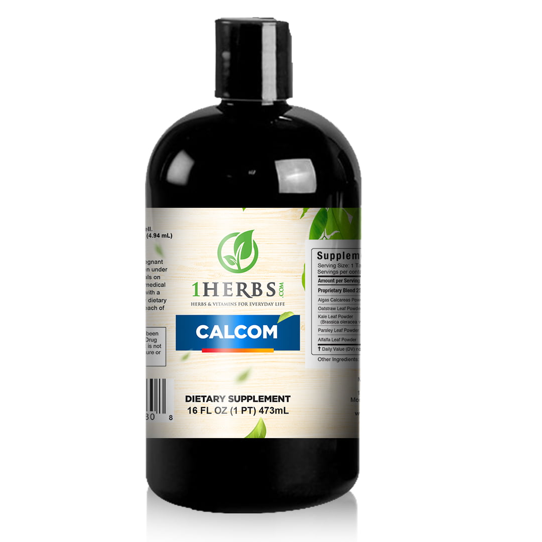 1Herbs Liquid Calcium Complex CALCOM 16oz – Plant-Based Bone, Muscle & Nerve Support