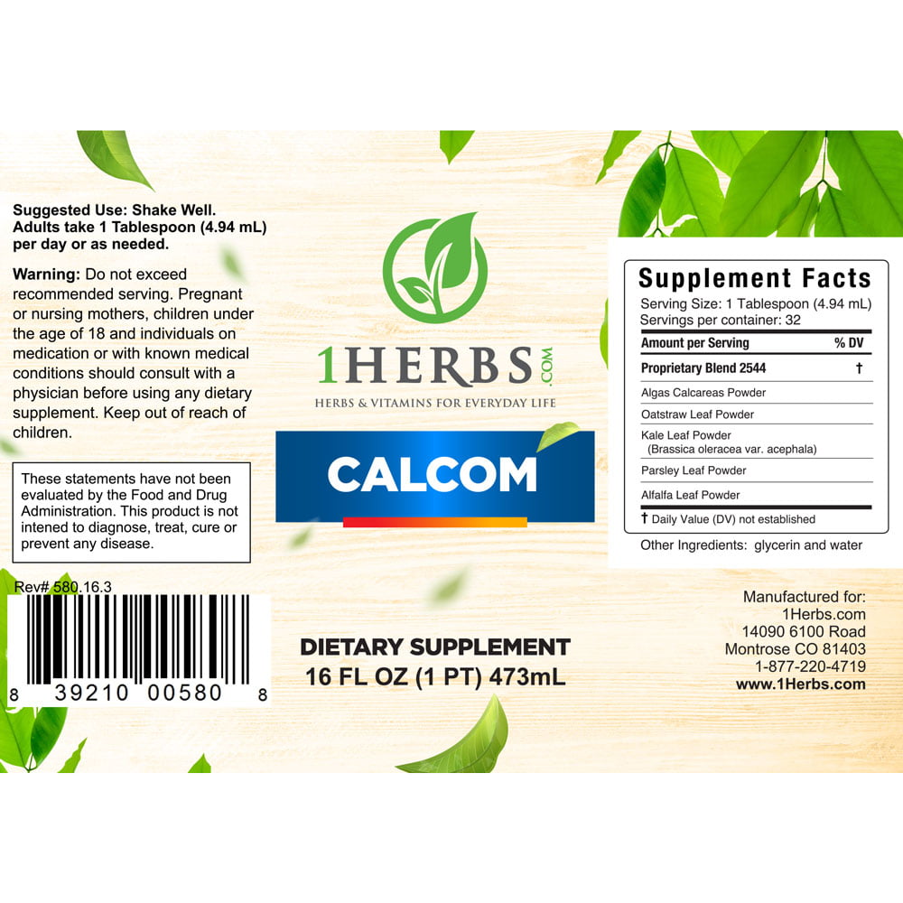 Calcium Complex supplement facts label algae-based calcium with magnesium — 1Herbs