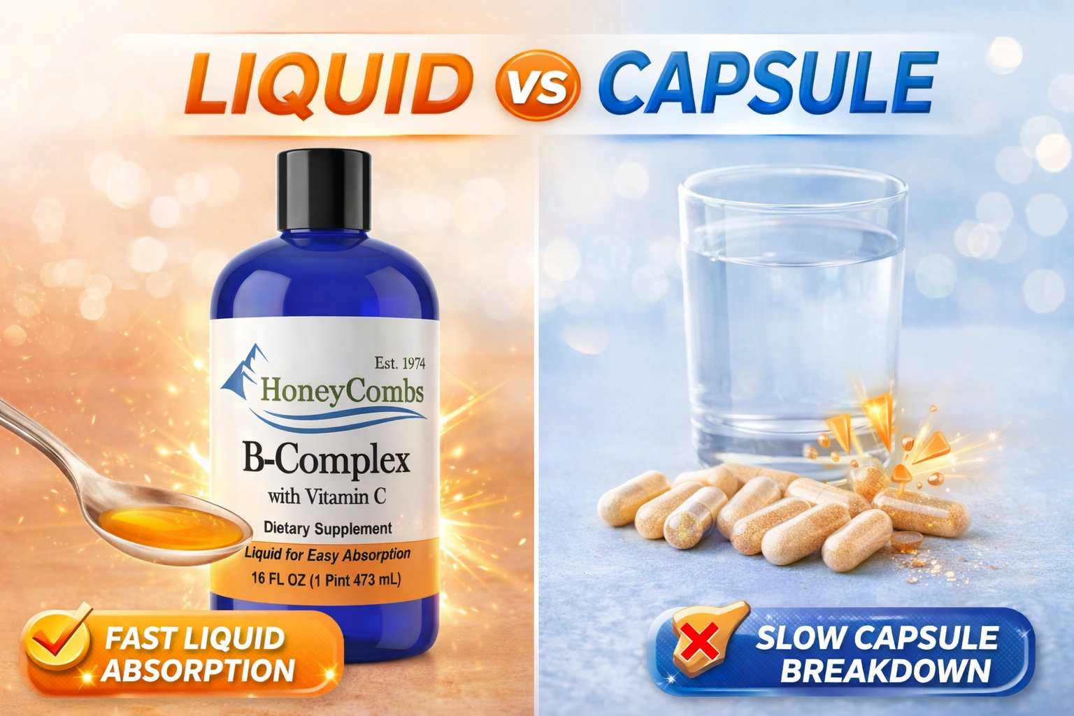 B-Complex Vitamin C supplement on counter lifestyle photo — 1Herbs