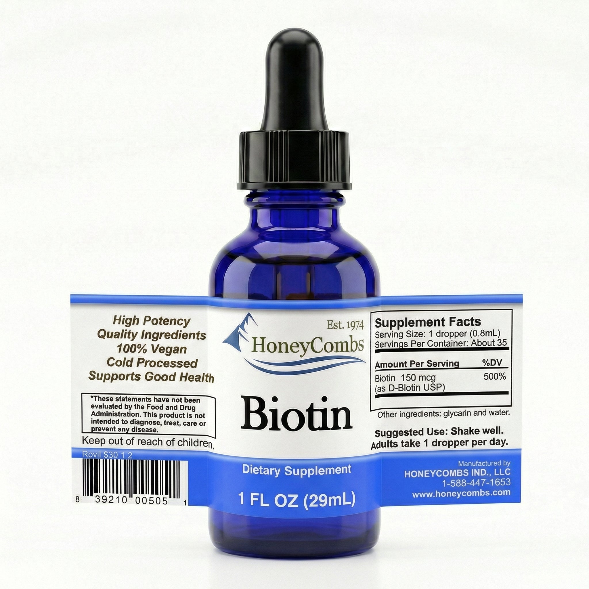 Biotin Liquid Alcohol-Free Extract - Made in the USA - 30 Day Supply - 500% DV per Serving