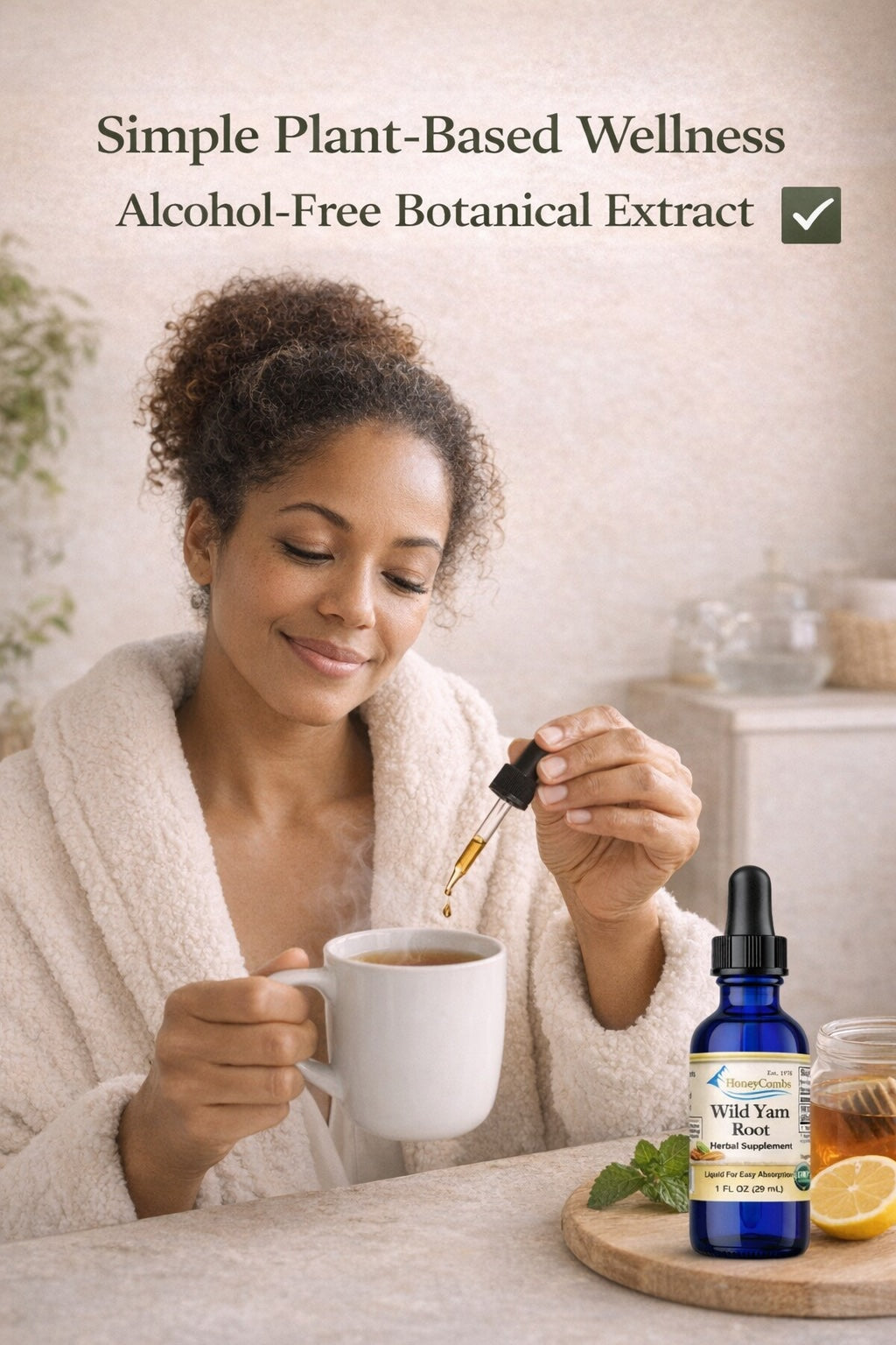 Wild Yam Root liquid extract lifestyle photo – natural hormonal support drops — 1Herbs