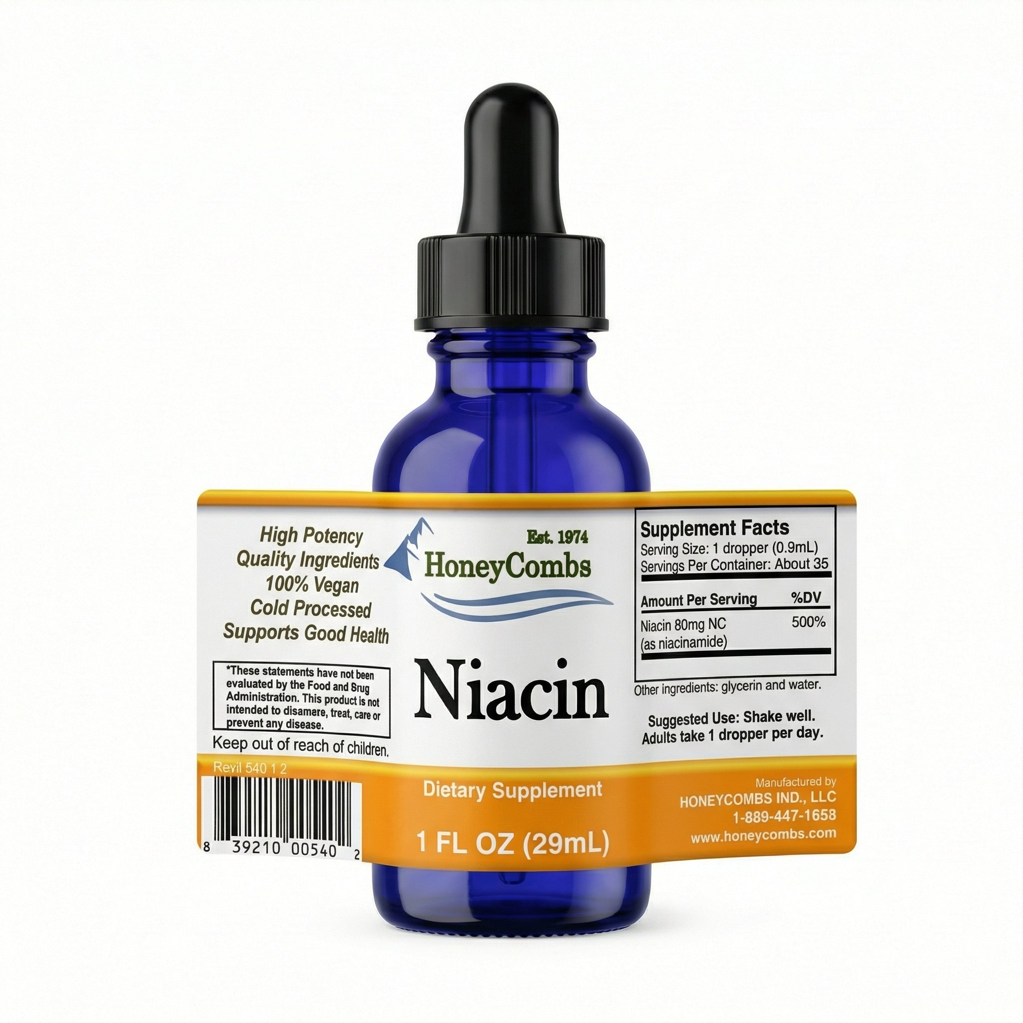 Liquid Niacin - Alcohol Free - Made in the USA - 30 Day Supply - 500% DV per Serving