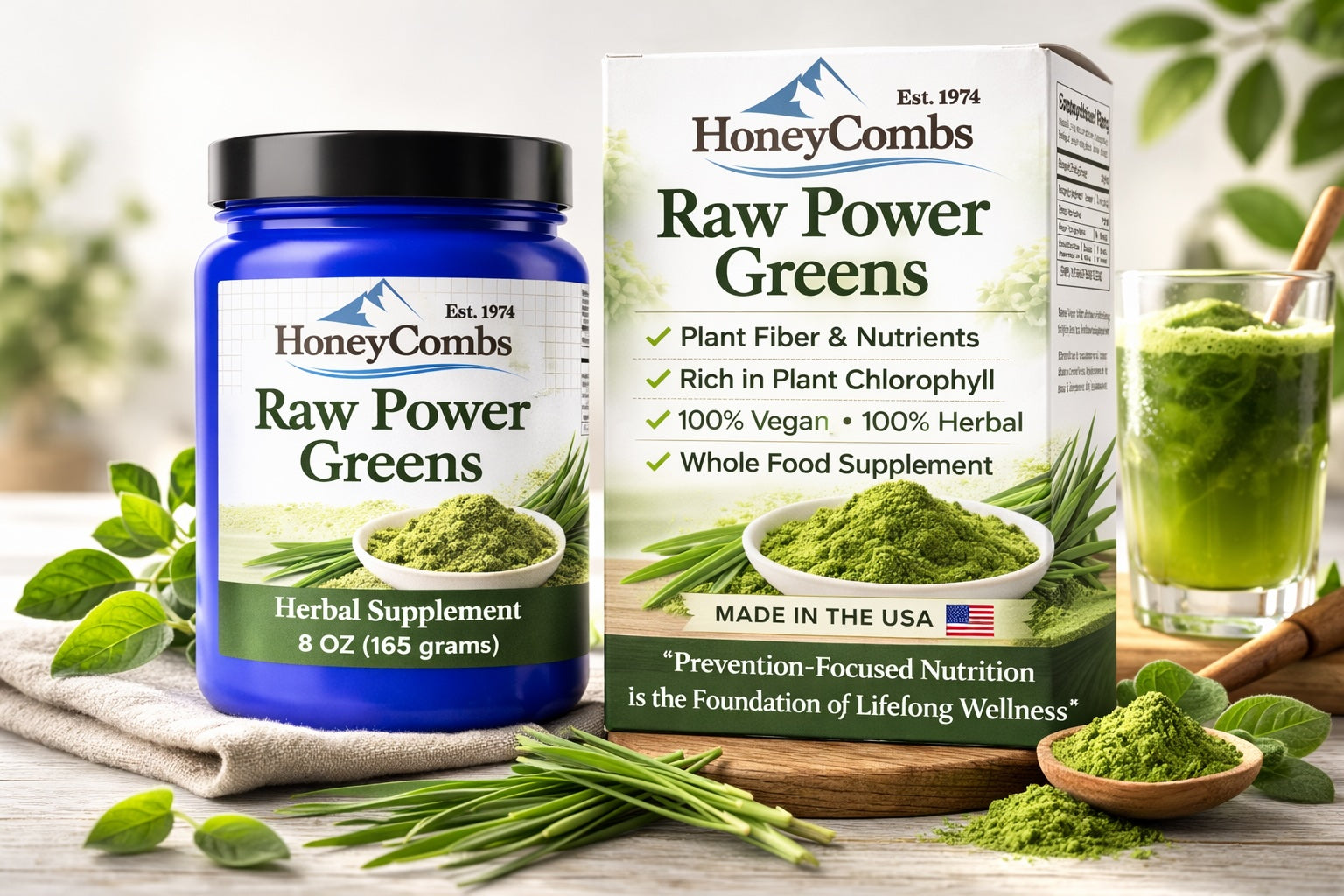 1Herbs Raw Power Greens 8oz Natural Chlorophyll Powder – Detox, Digestion & Energy