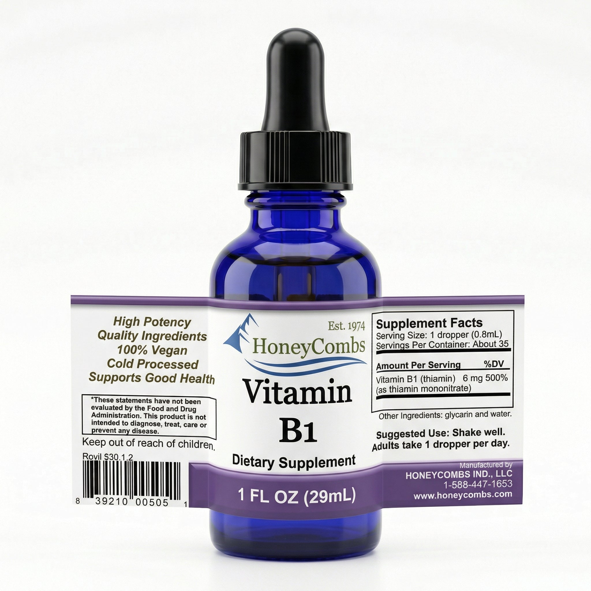 Vitamin B1 Thiamin Liquid Alcohol-Free Extract - Made in the USA - 30 Day Supply - 500% DV per serving