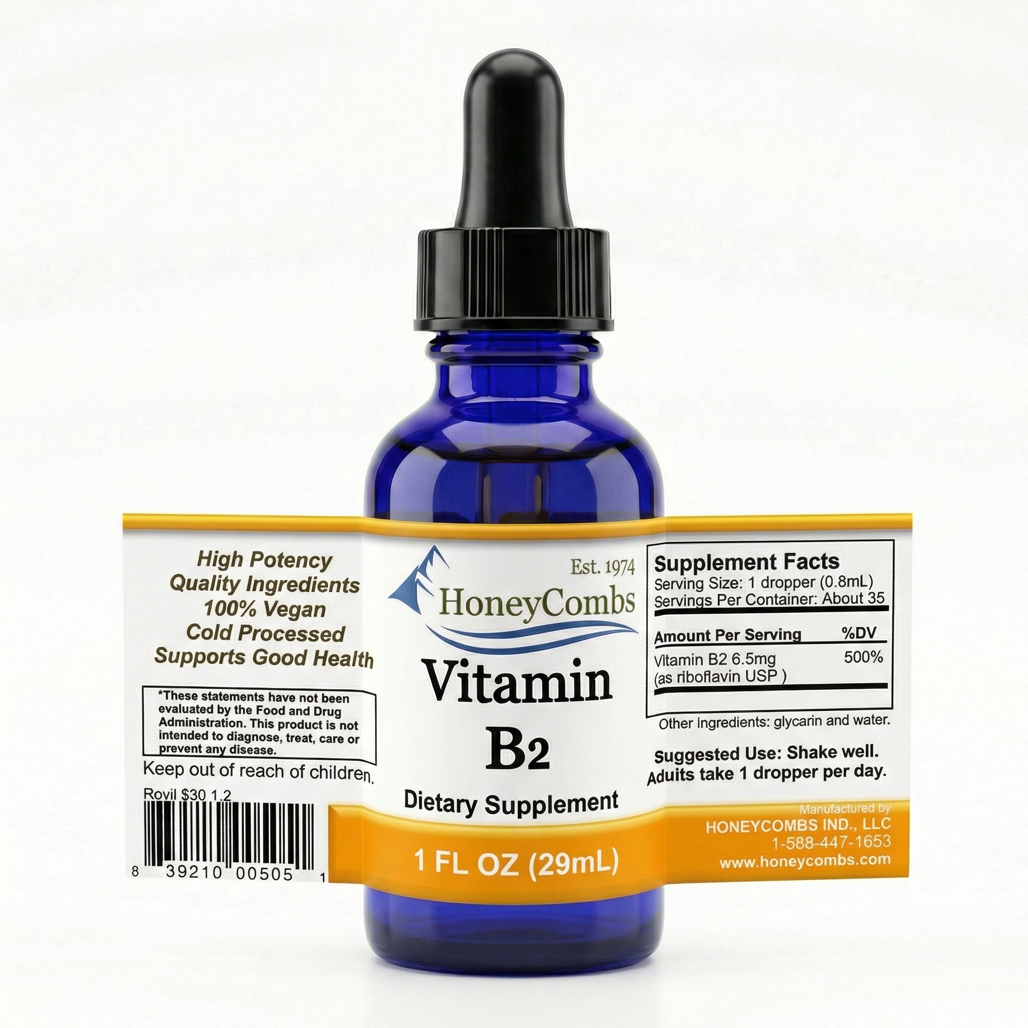 Vitamin B2 Riboflavin Liquid Alcohol-Free Extract-Made in the USA- 30 Day Supply - 500% DV per Serving