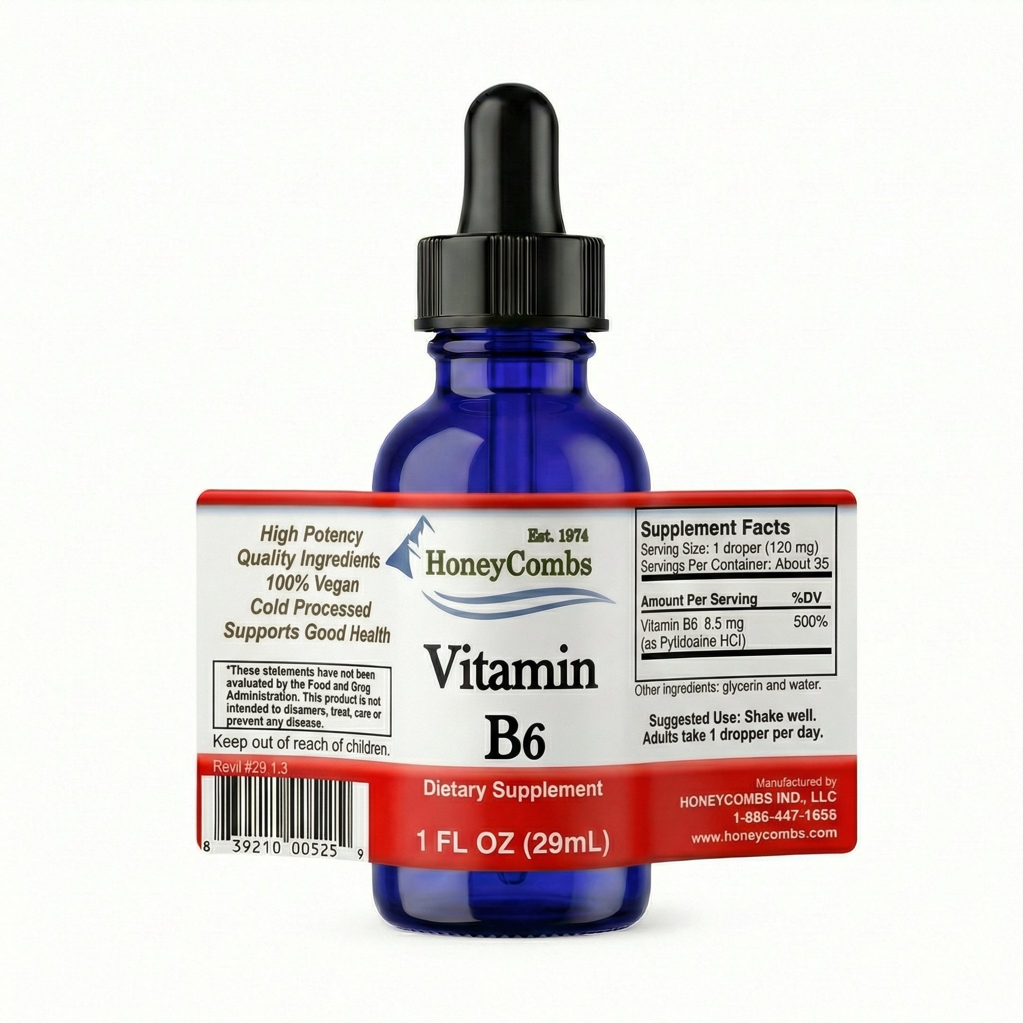 Liquid Vitamin B6 Pyridoxine - Alcohol Free - Made in the USA - 30 Day Supply - 500% DV per Serving