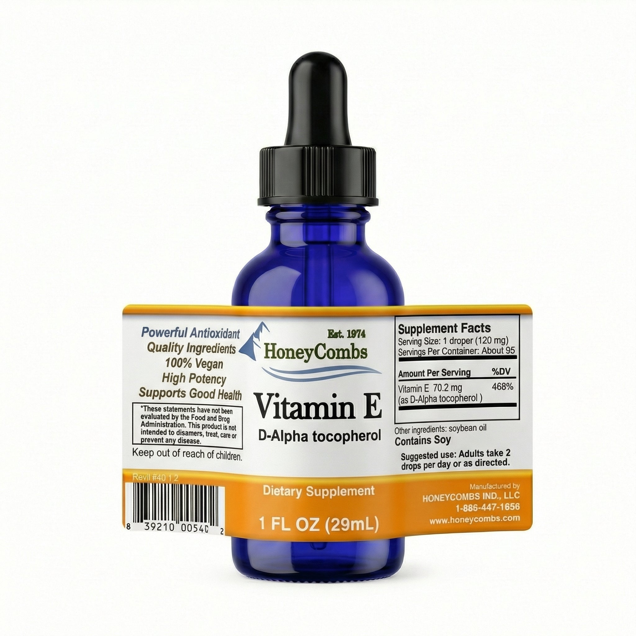 1Herbs Liquid Vitamin E D-Alpha Tocopherol 1oz – Alcohol-Free Antioxidant & Skin Support