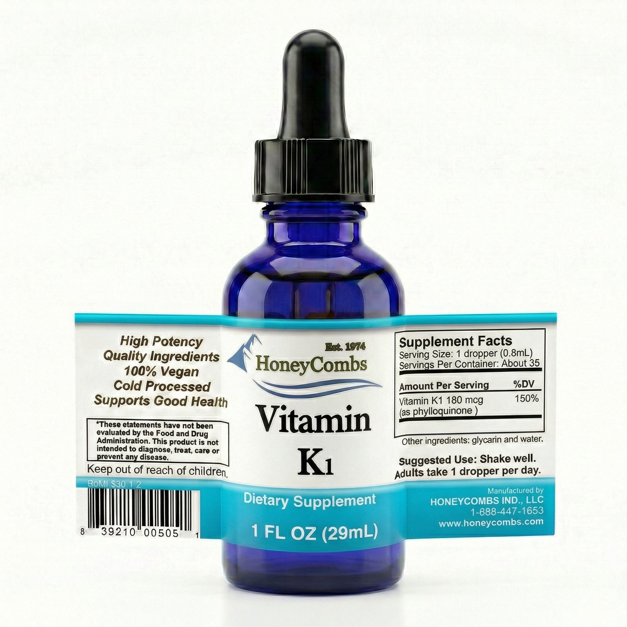 Liquid Vitamin K1 Drops - Alcohol-Free -Made in the USA - 150% DV per Serving