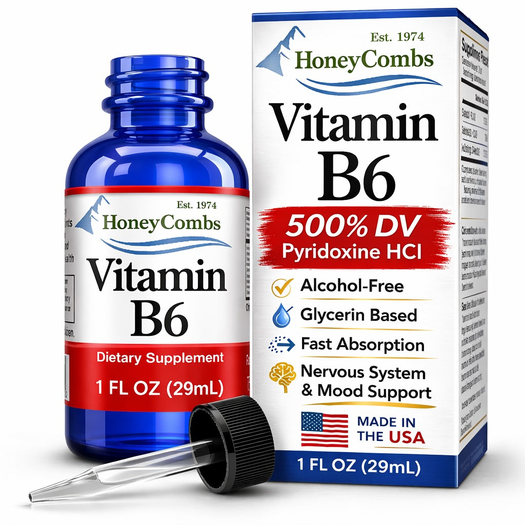 Liquid Vitamin B6 main product photo for PMS and mood support — 1Herbs