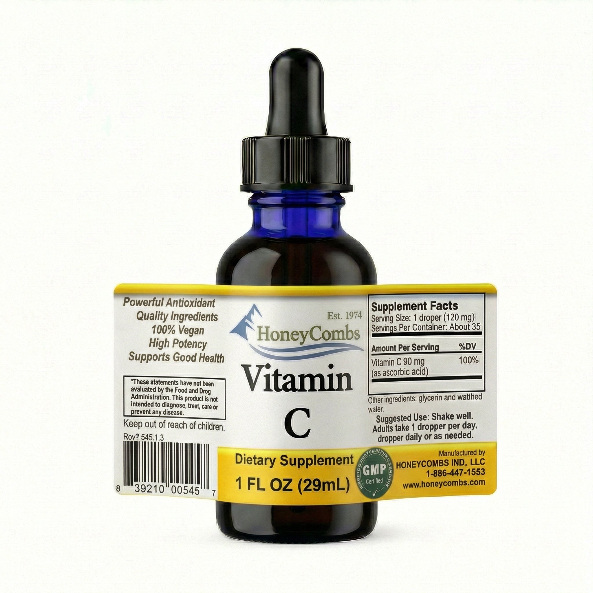 Vitamin C Ascorbic Acid Liquid Alcohol-Free Extract - Made in the USA - 30 Day Supply - 100% DV per Serving